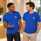 Gestaltungsbeispiel: Business T-Shirts in Blau mit individuellem Brustdruck für Firmenteams